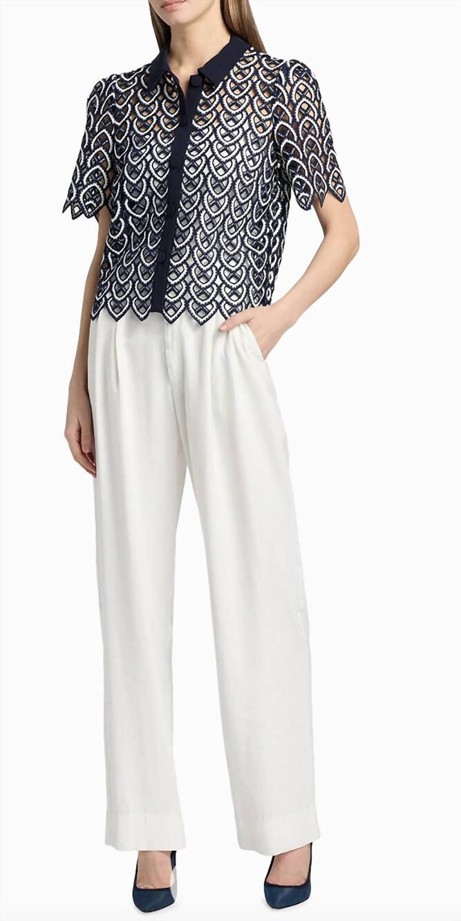 NEW MILLY addison lace top in navy and white